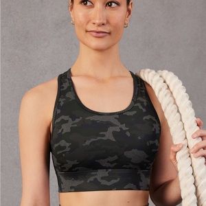 Fabletics on the go medium impact sports bra in charcoal camo size small